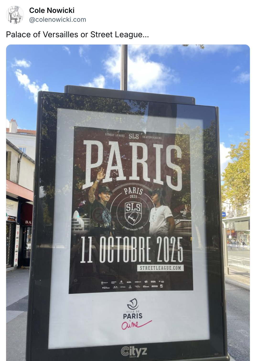 Billboard ad advertising an upcoming Street League event in Paris.